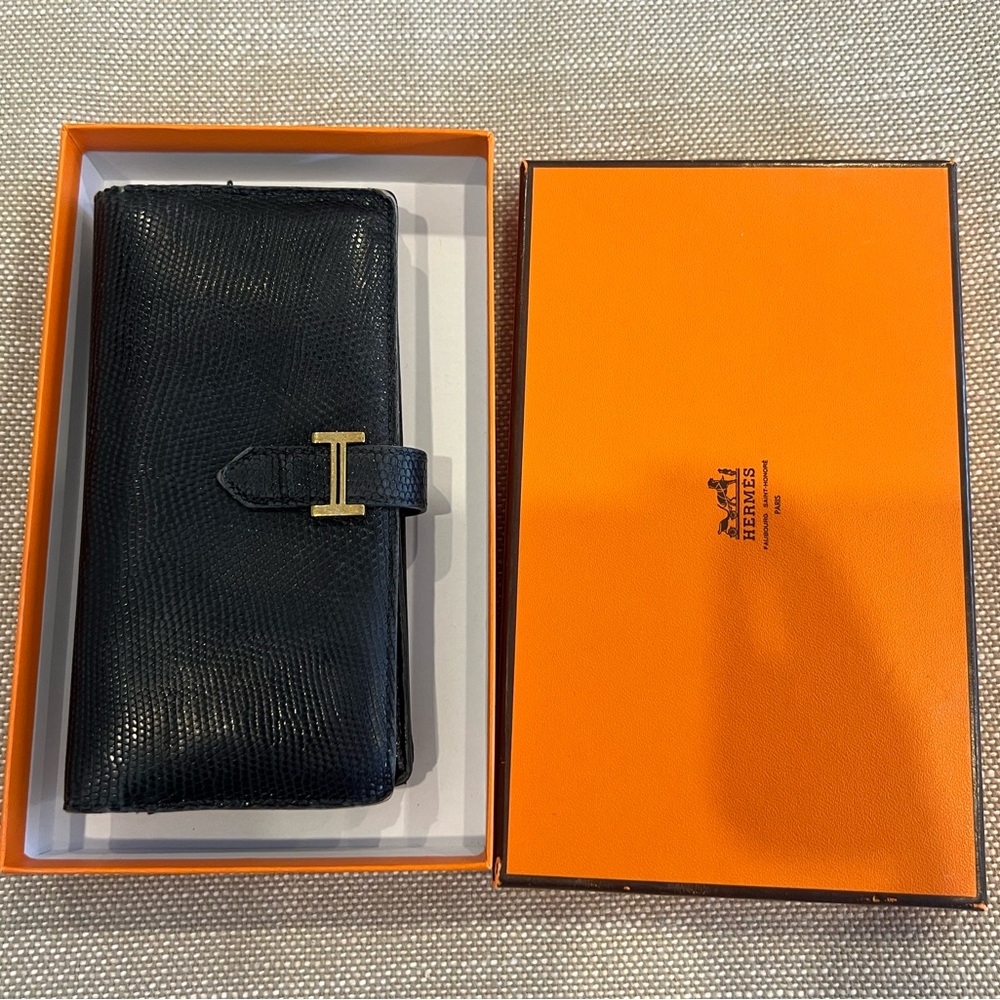 Hermes lizard leather Bearn wallet